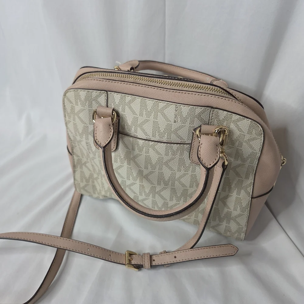 Michael Kors Pink and Gold Studded Bowling Satchel Crossbody